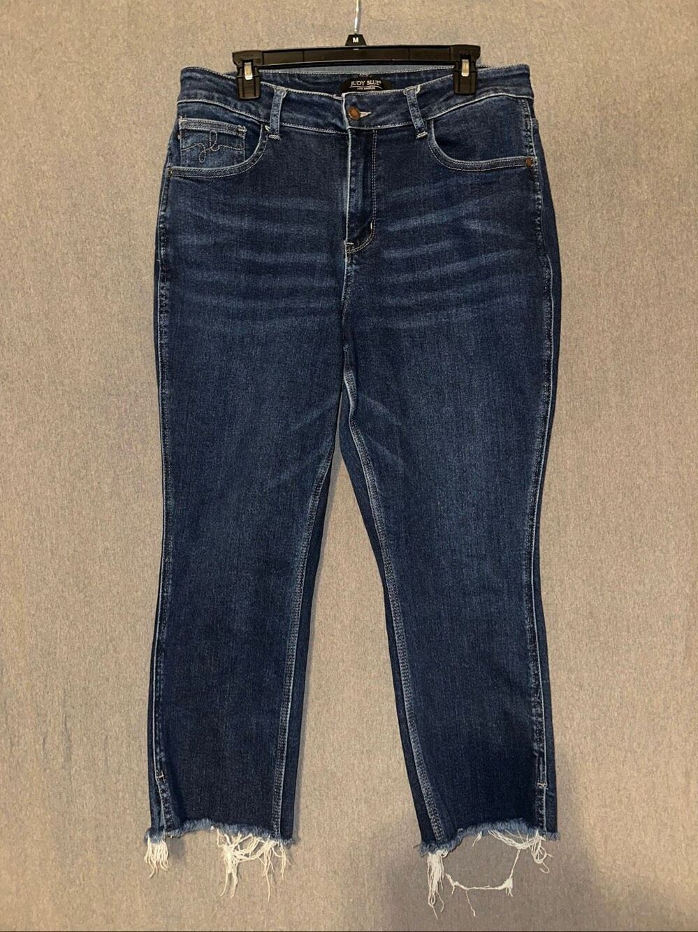 Judy Blue Jeans Womens 16W Blue Distressed Straight Crop Raw Hem Stretch Denim